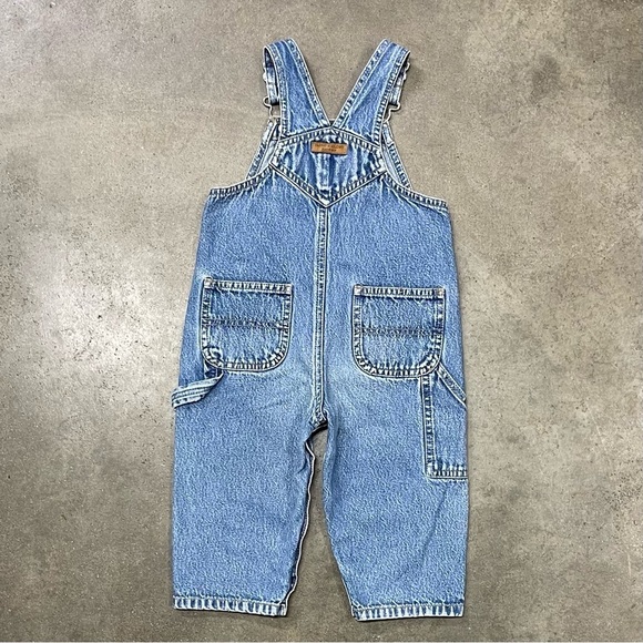 Vintage Faded Glory Bib Overalls Infant Cargo Snap Off Jean Denim - Picture 5 of 10